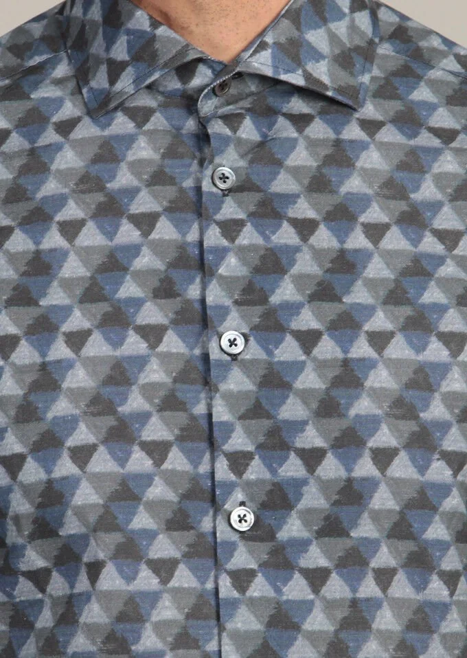 Navy Blue Printed Slim Fit Weaving Casual 100% Cotton Shirt - 5