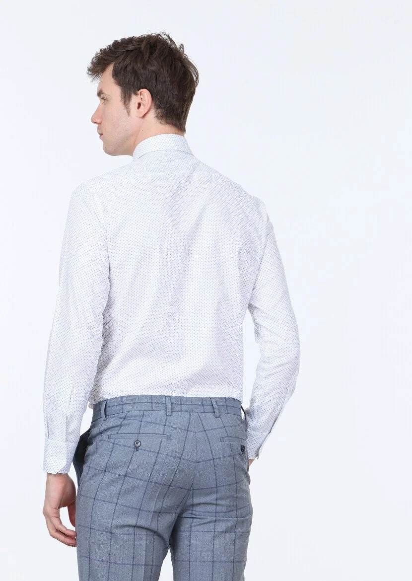 Navy Blue Printed Slim Fit Weaving Classical 100% Cotton Shirt - 4