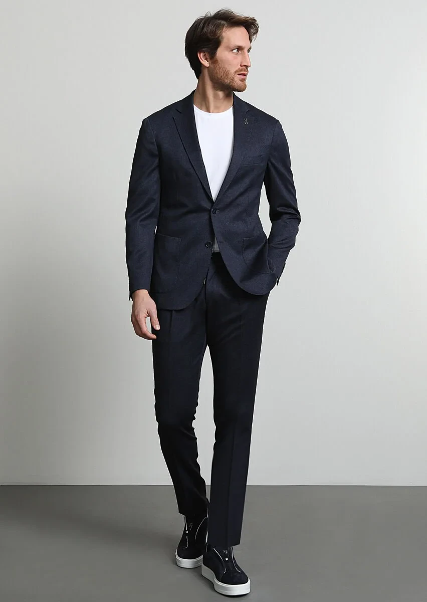 Navy Blue Printed Suit - 1