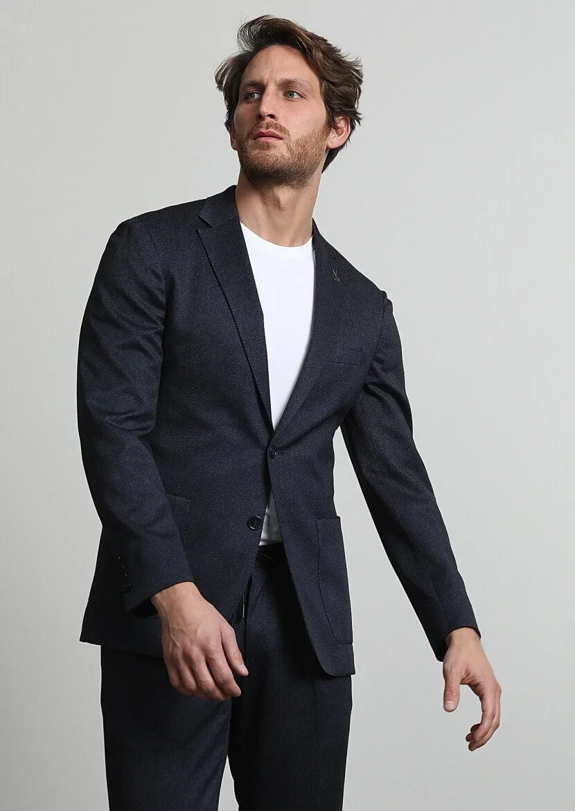 Navy Blue Printed Suit - 3