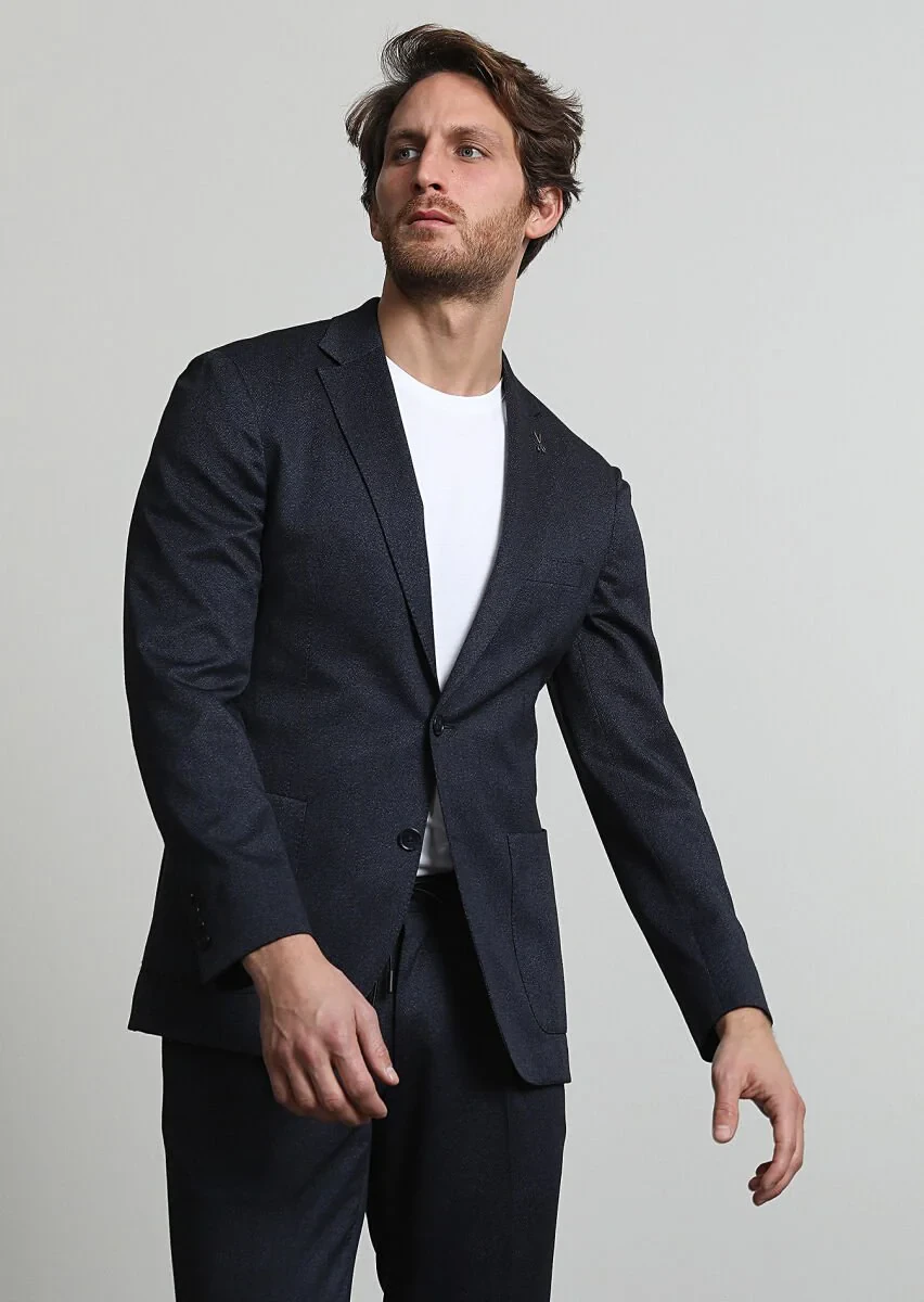 Navy Blue Printed Suit - 3