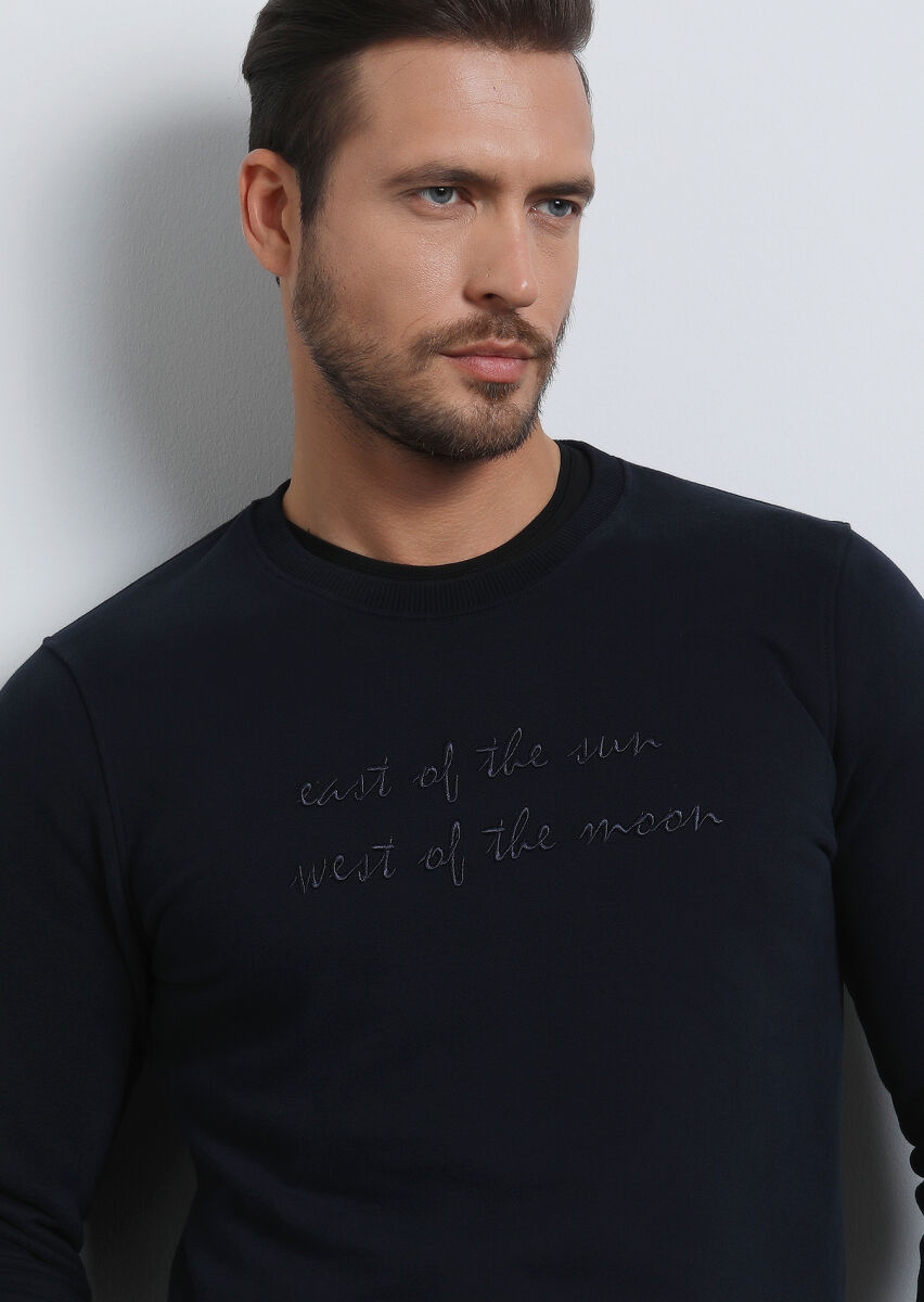 Navy Blue Printed Sweatshirt - 1