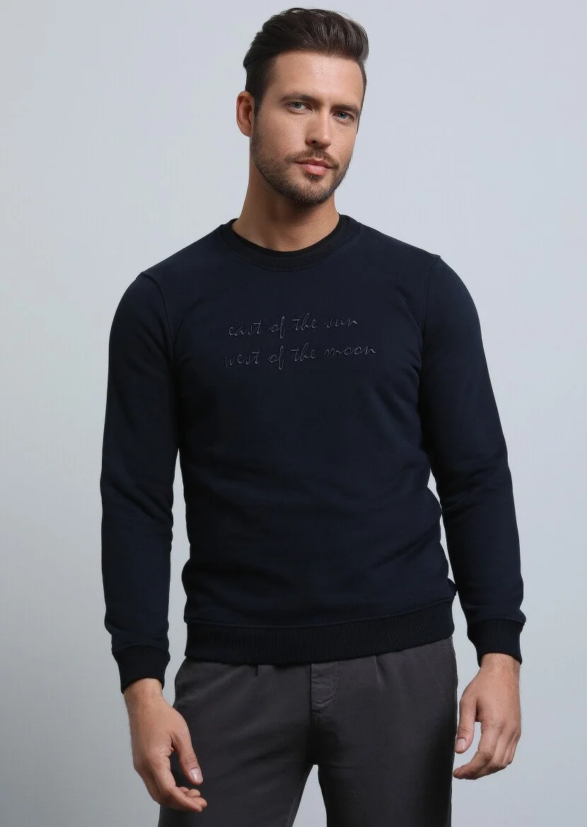 Navy Blue Printed Sweatshirt 