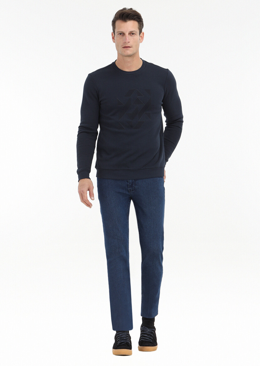 Navy Blue Printed Sweatshirt - 1
