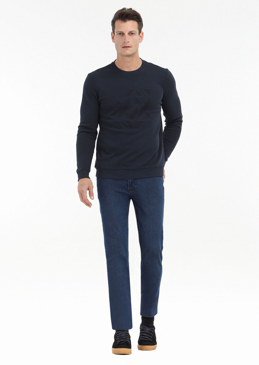Navy Blue Printed Sweatshirt - 1