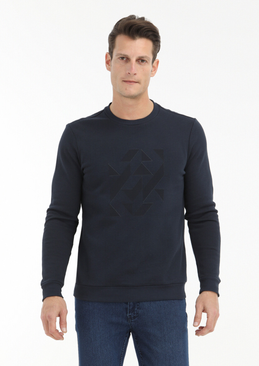 Navy Blue Printed Sweatshirt - 2