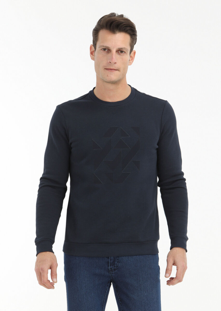 Navy Blue Printed Sweatshirt - 2