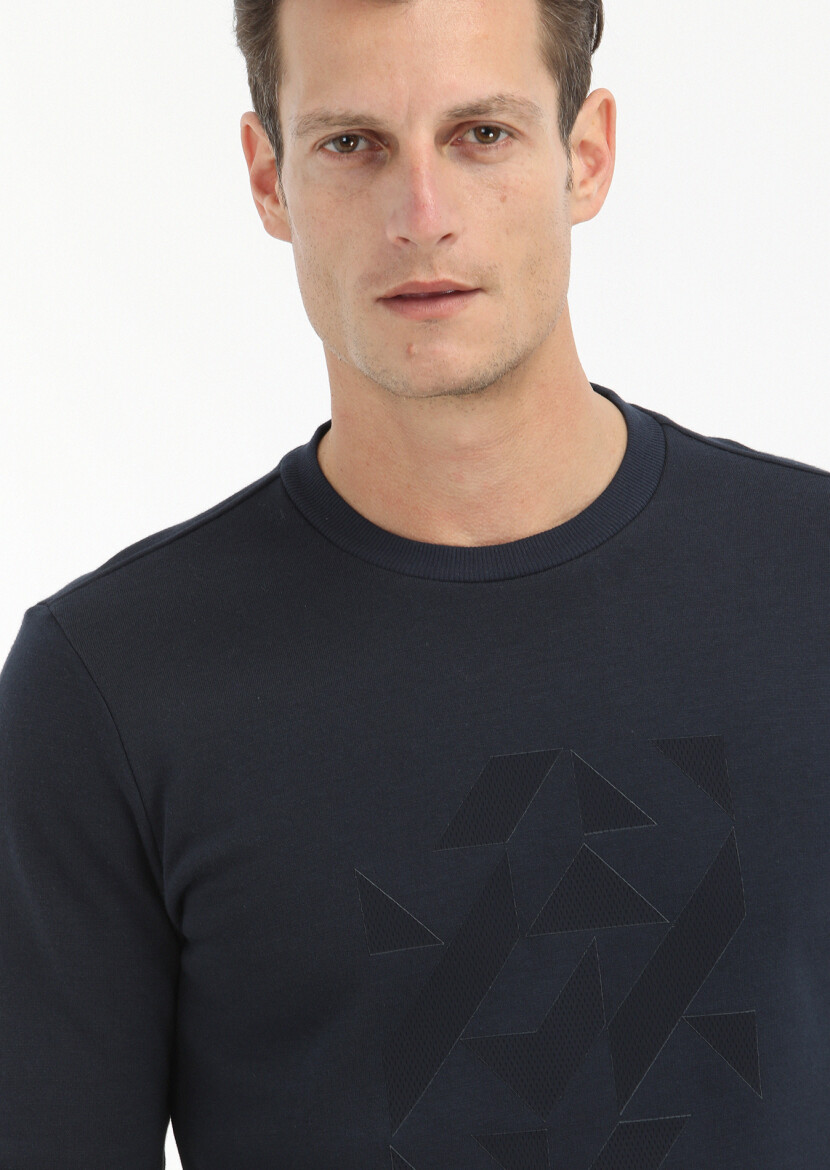 Navy Blue Printed Sweatshirt - 3