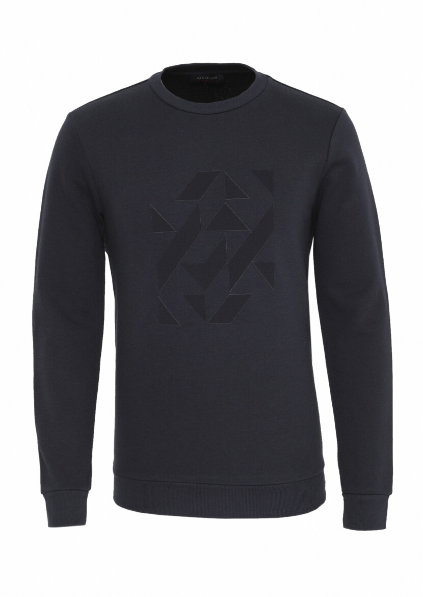 Navy Blue Printed Sweatshirt - 5