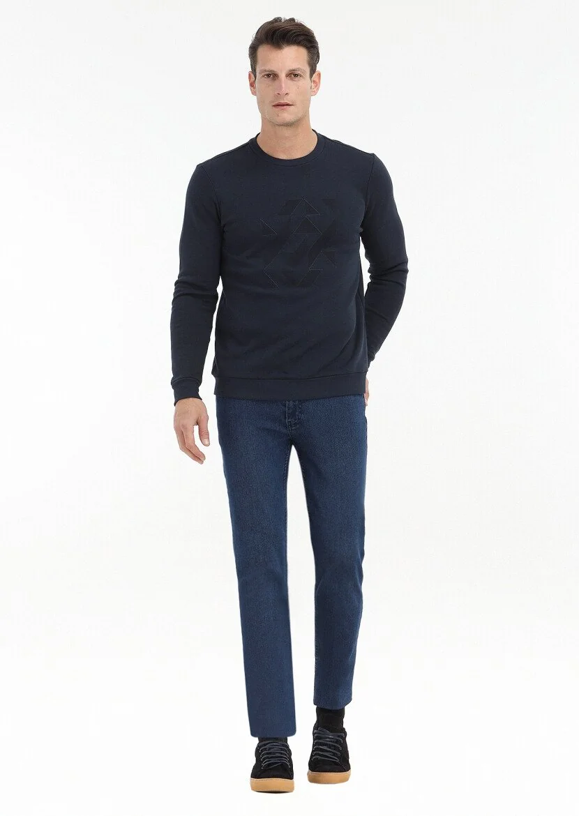 Navy Blue Printed Sweatshirt - 1