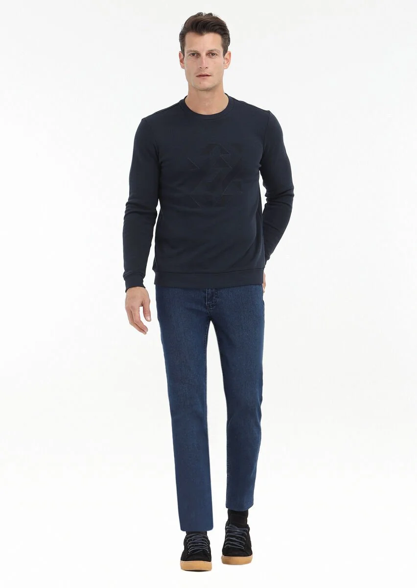 Navy Blue Printed Sweatshirt - 1