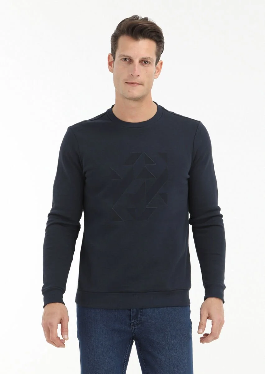 Navy Blue Printed Sweatshirt - 2
