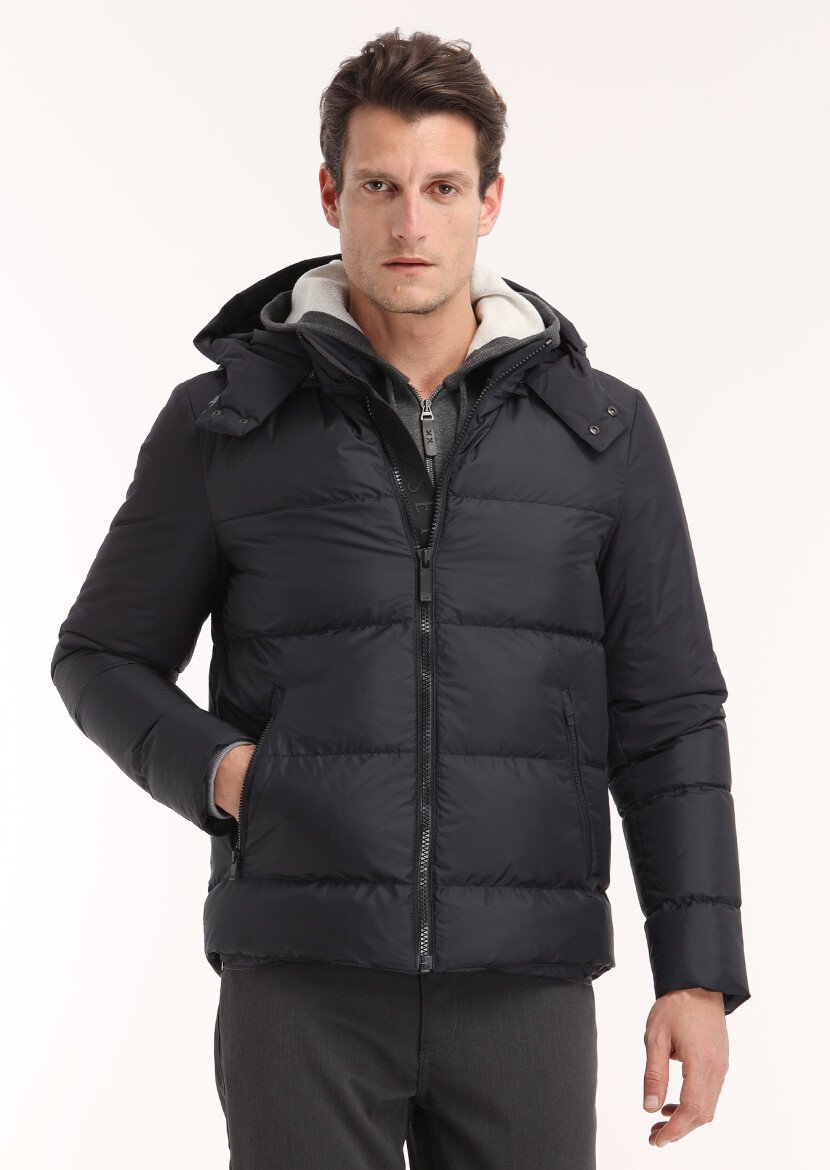 Navy Blue Puffer Weaving Coat 
