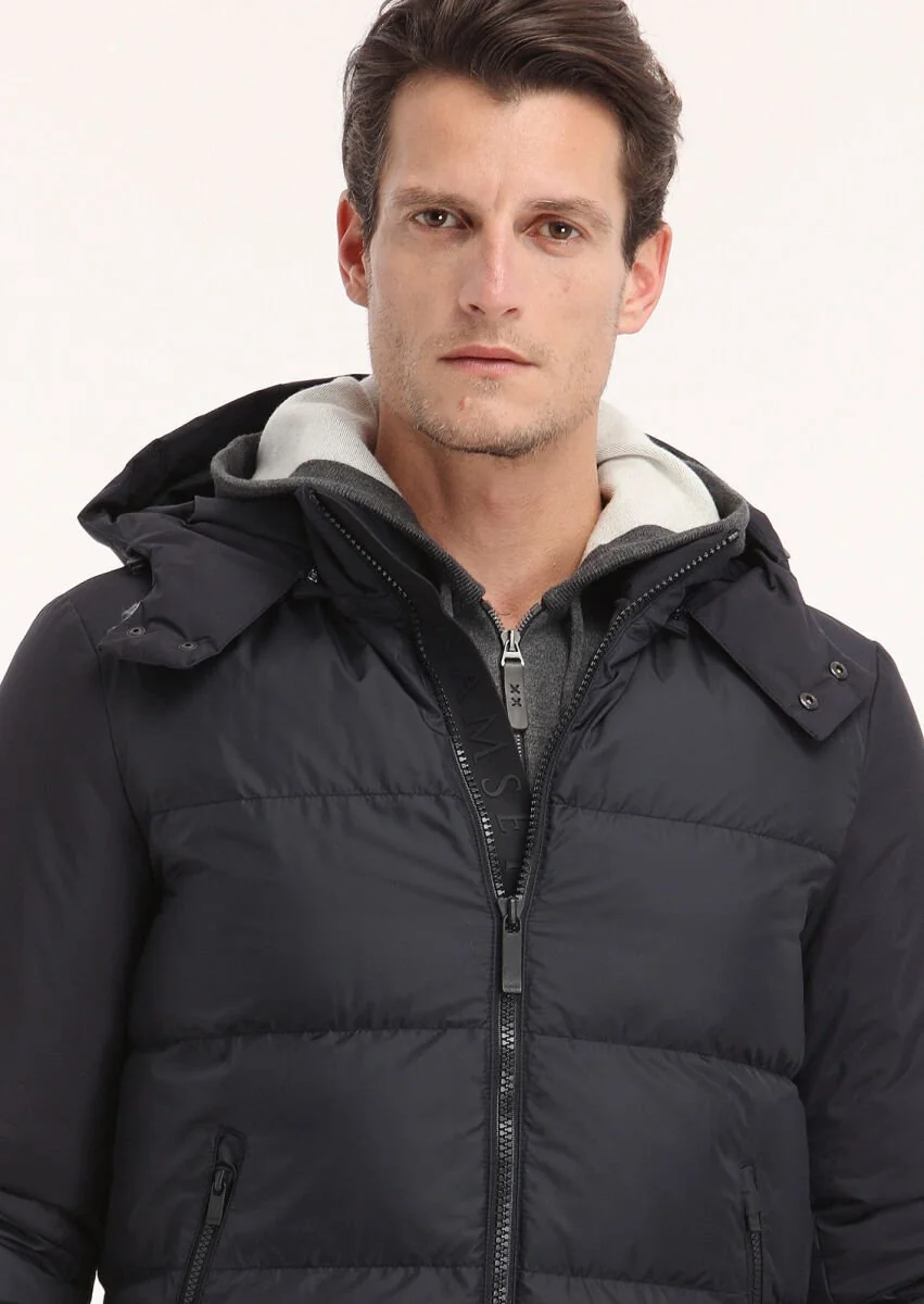 Navy Blue Puffer Weaving Coat - 3