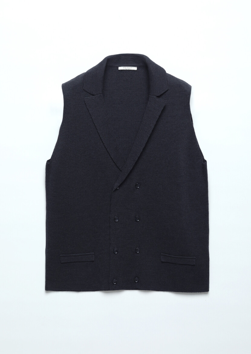 Navy Blue Regular Fit Butterfly Collar Casual Knitting Knit Vest - 6