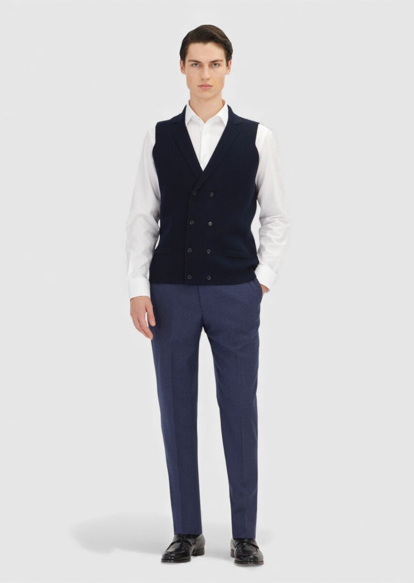 Navy Blue Regular Fit Butterfly Collar Casual Knitting Knit Vest - 2