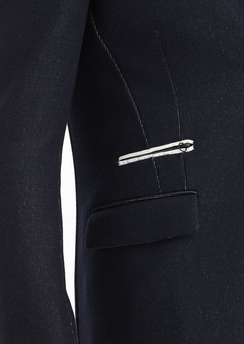 Navy Blue Regular Fit Butterfly Collar Casual Knitting Overcoat - 3