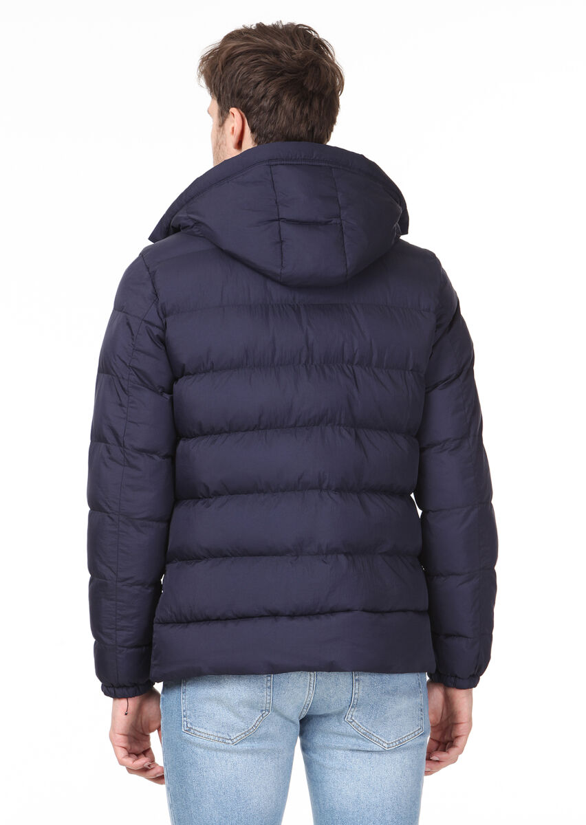 Navy Blue Regular Fit Butterfly Collar Casual Weaving Coat - 6