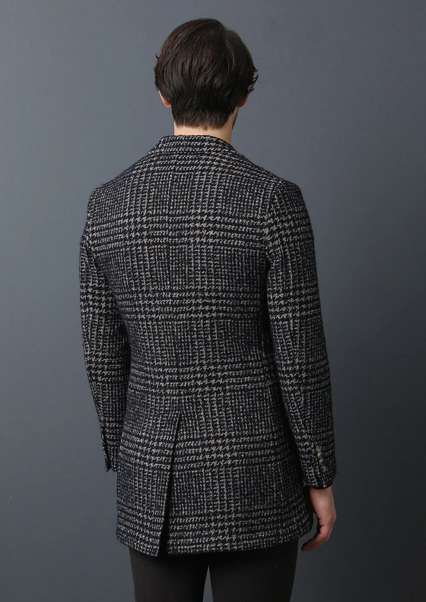 Navy Blue Regular Fit Butterfly Collar Classical Weaving Overcoat - 4