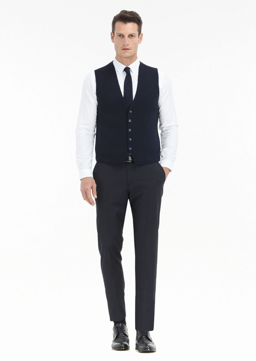Navy Blue Regular Fit Casual Knitting Knit Vest - 1