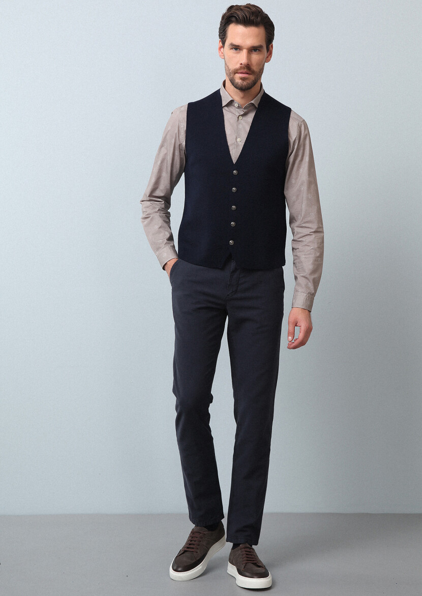 Navy Blue Regular Fit Casual Knitting Knit Vest - 3