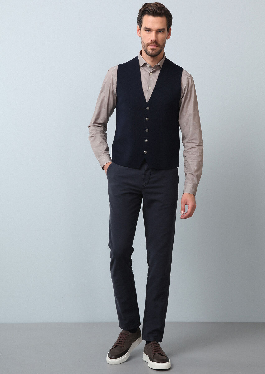 Navy Blue Regular Fit Casual Knitting Knit Vest - 3