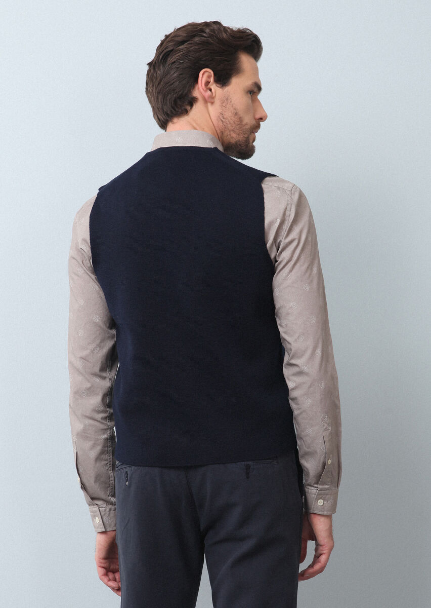 Navy Blue Regular Fit Casual Knitting Knit Vest - 5