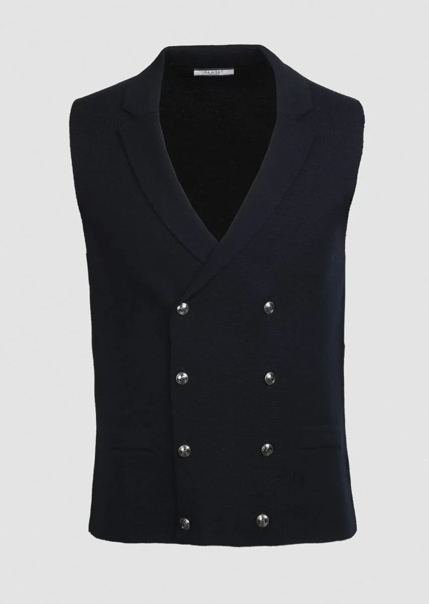Navy Blue Regular Fit Casual Knitting Knit Vest - 6