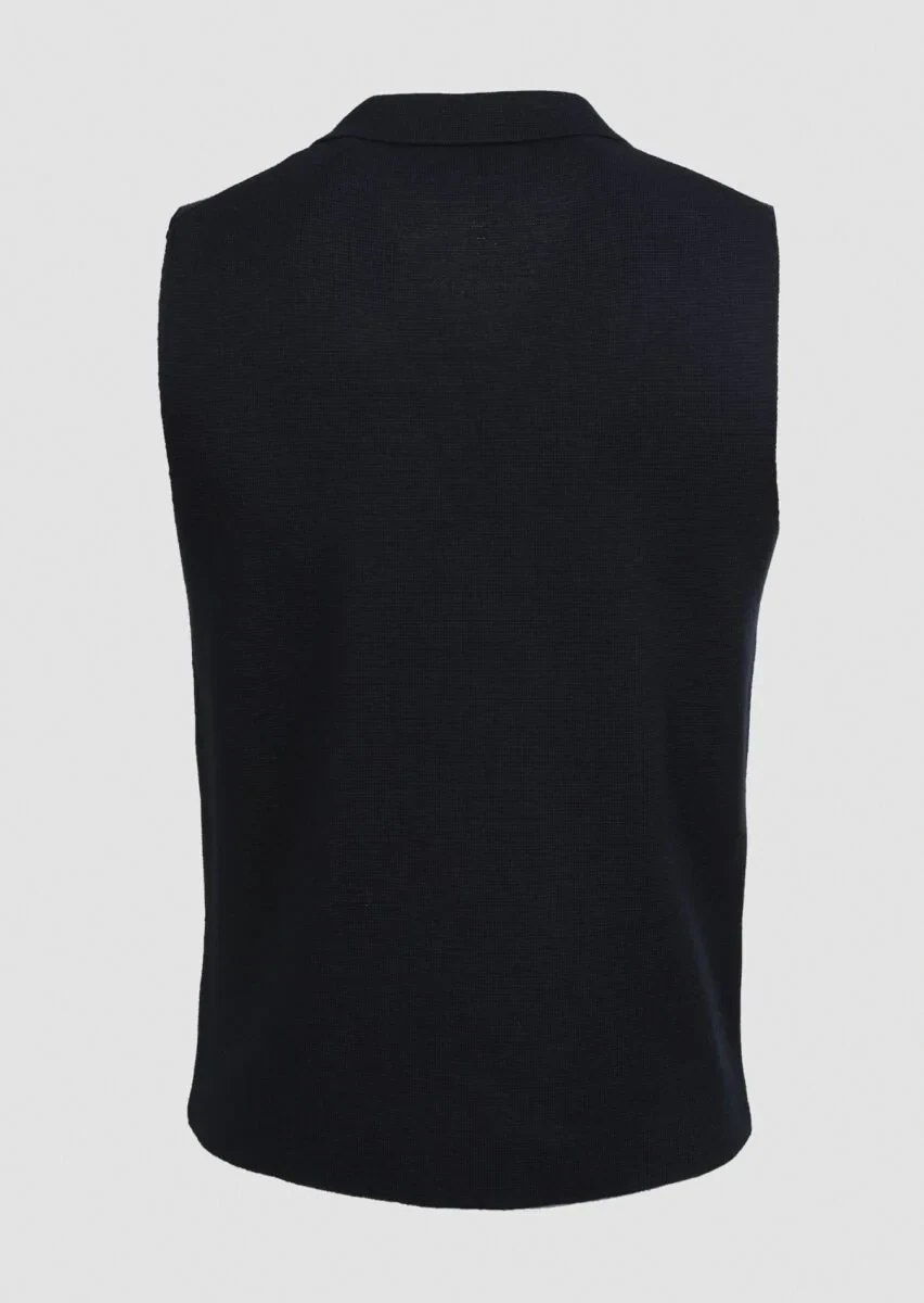 Navy Blue Regular Fit Casual Knitting Knit Vest - 7