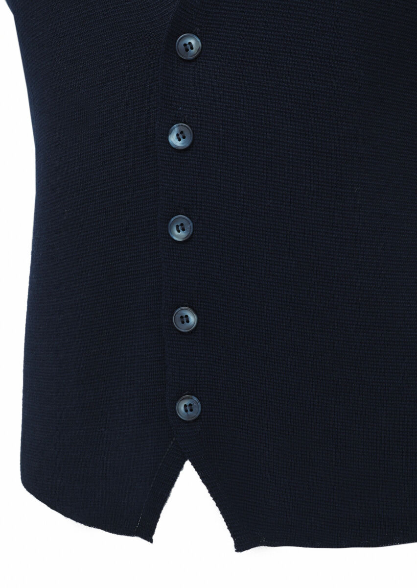 Navy Blue Regular Fit Casual Knitting Knit Vest - 2
