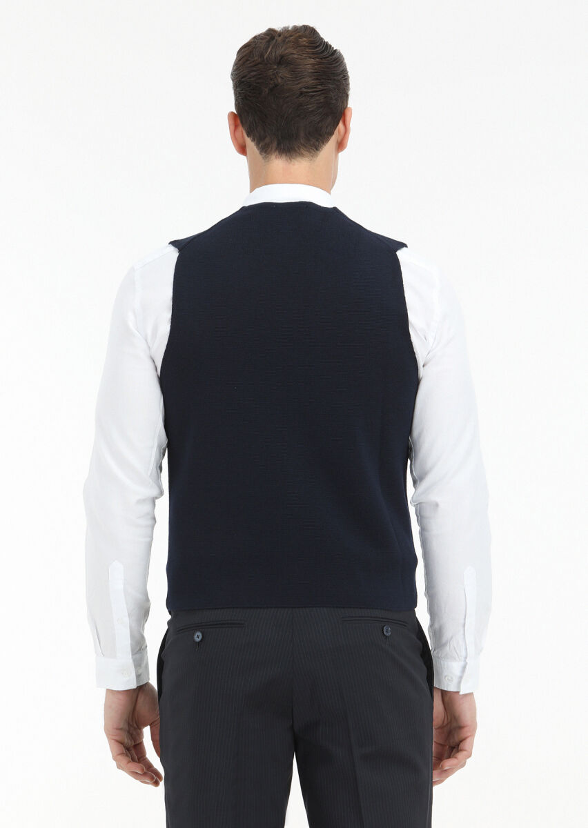 Navy Blue Regular Fit Casual Knitting Knit Vest - 4