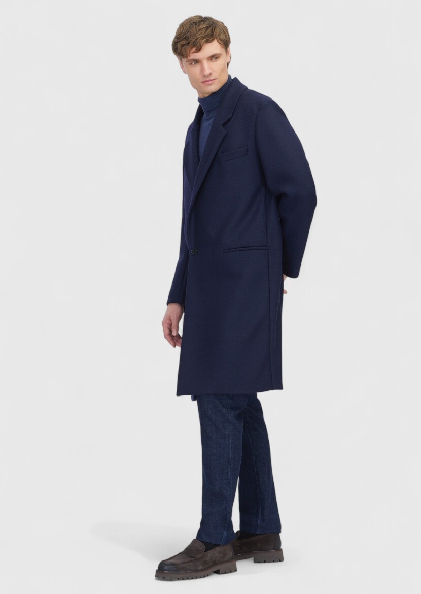 Navy Blue Regular Fit Casual Knitting Overcoat - RAMSEY