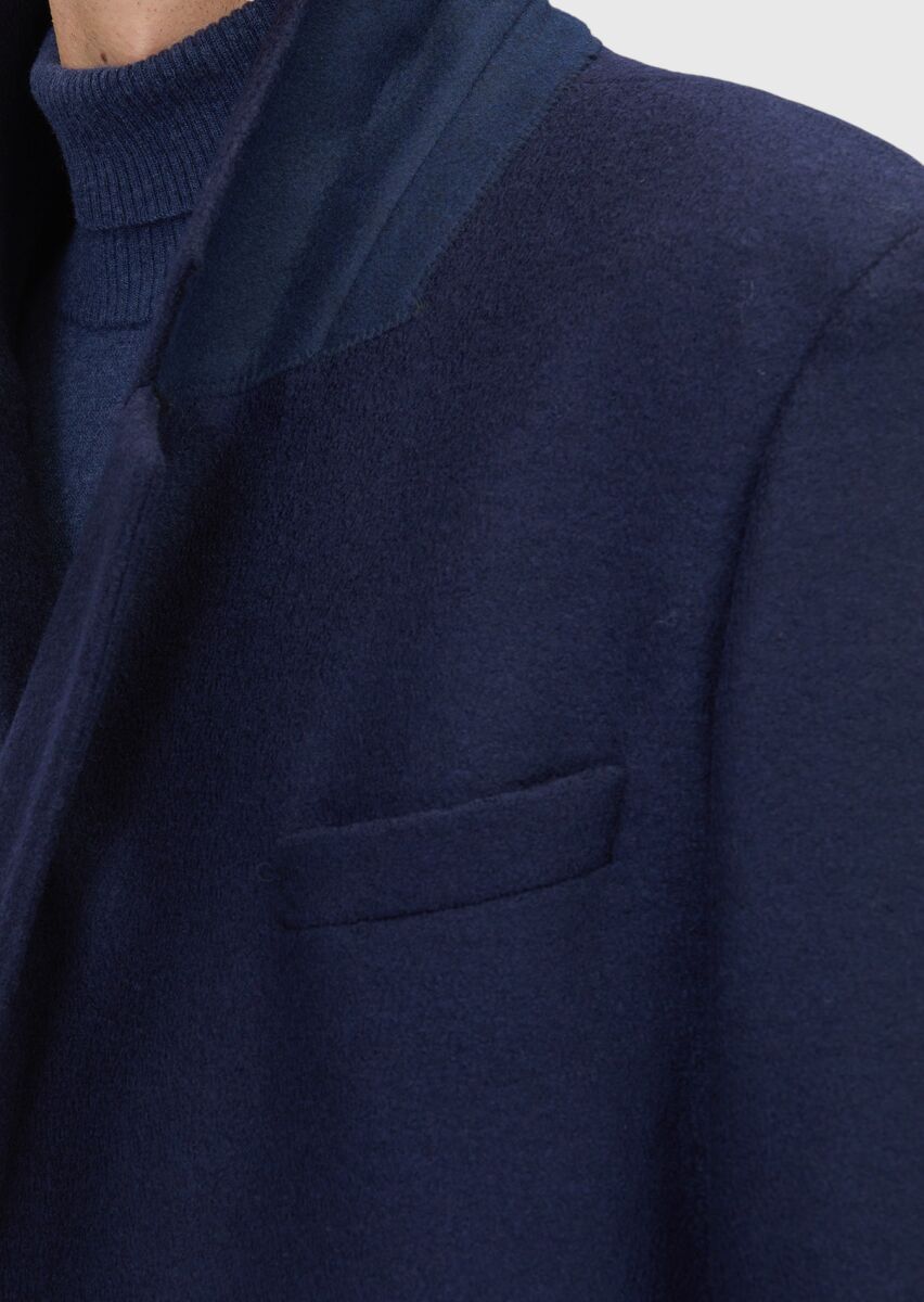 Navy Blue Regular Fit Casual Knitting Overcoat - 7