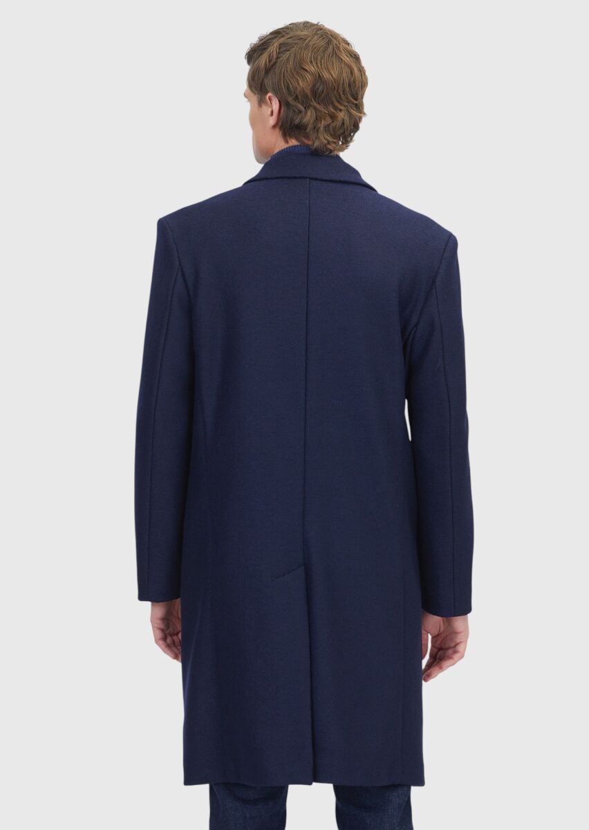 Navy Blue Regular Fit Casual Knitting Overcoat - 8