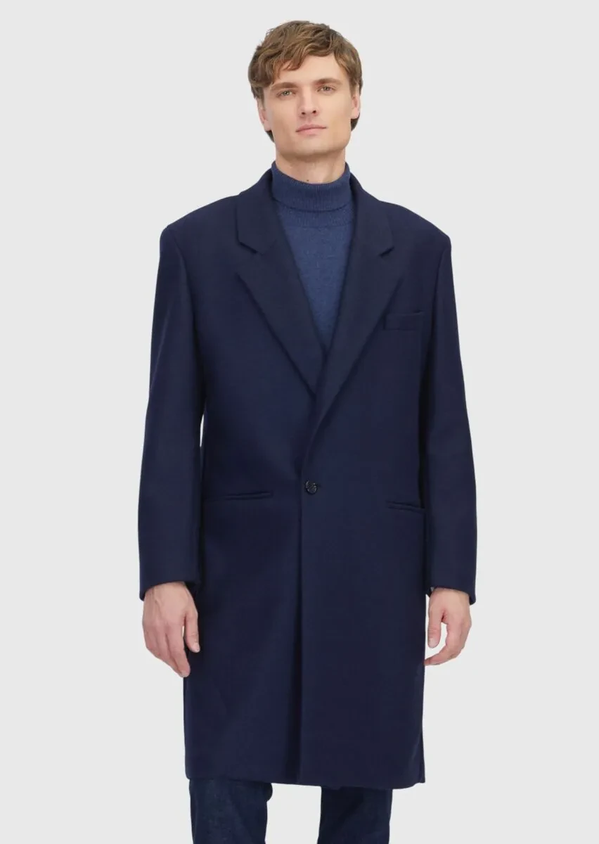 Navy Blue Regular Fit Casual Knitting Overcoat - 1