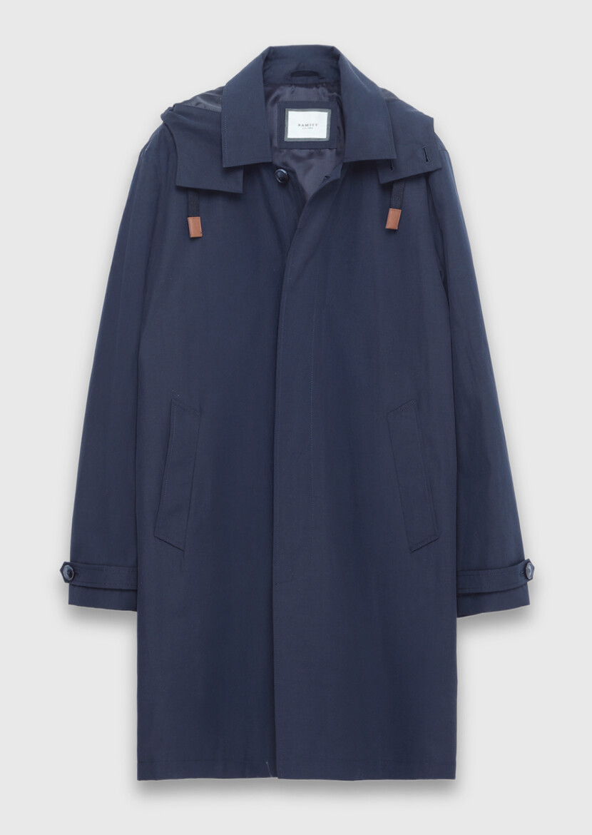 Navy Blue Regular Fit Casual Technical Removable Hood Rain Coat - 6