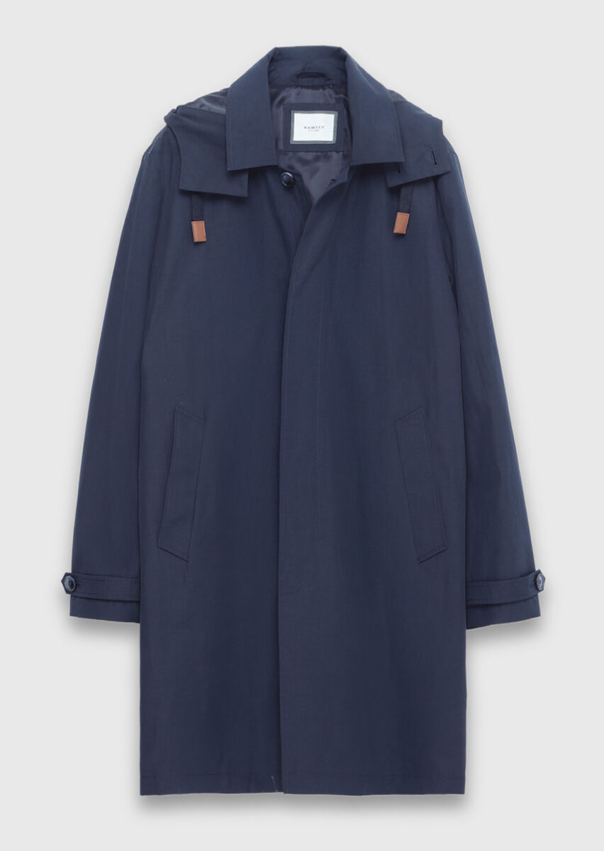 Navy Blue Regular Fit Casual Technical Removable Hood Rain Coat - 6