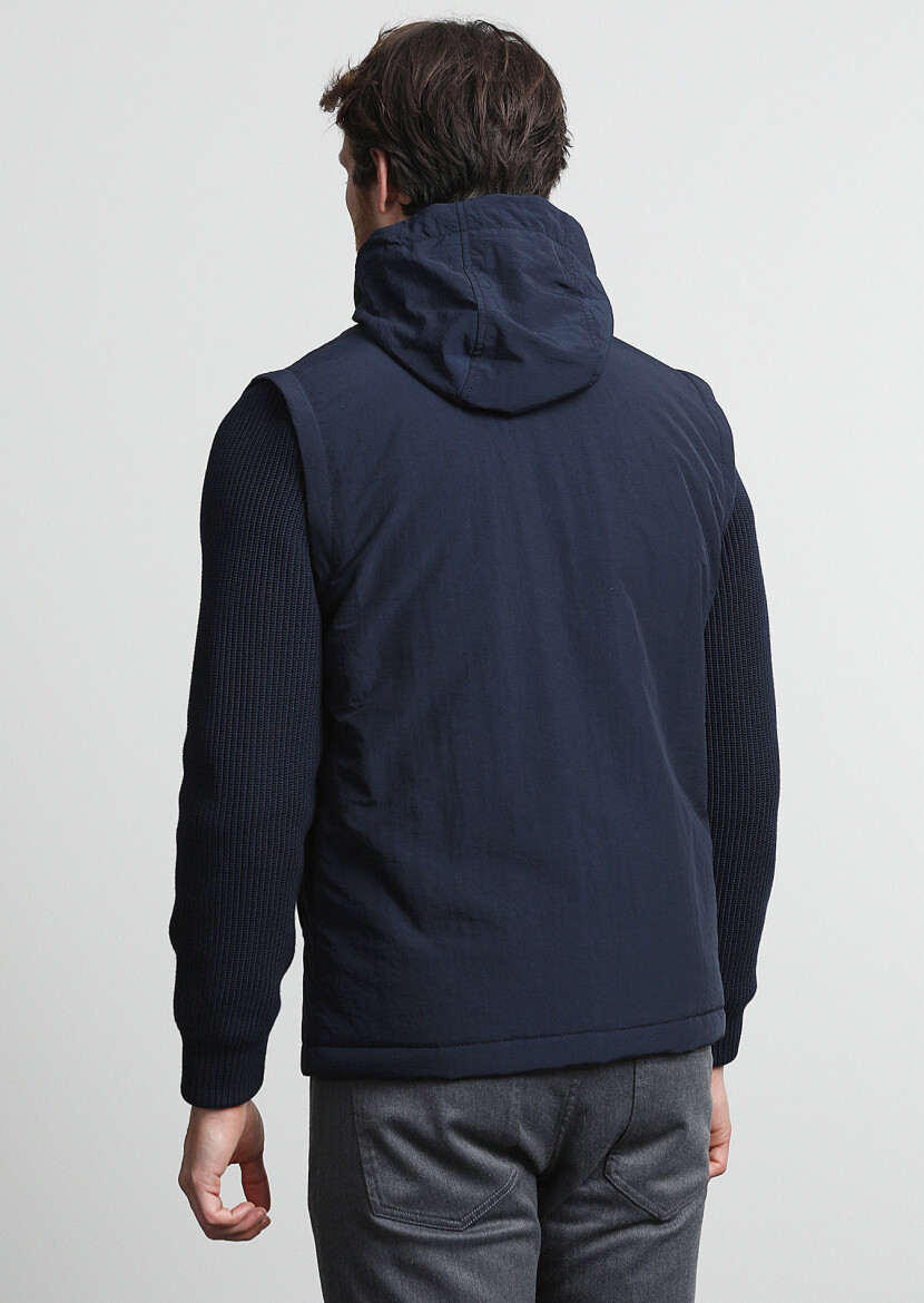 Navy Blue Regular Fit Casual Weaving Coat - 4
