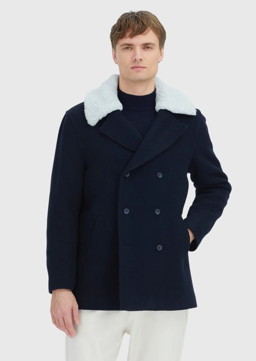 Navy Blue Regular Fit Casual Weaving Coat - RAMSEY