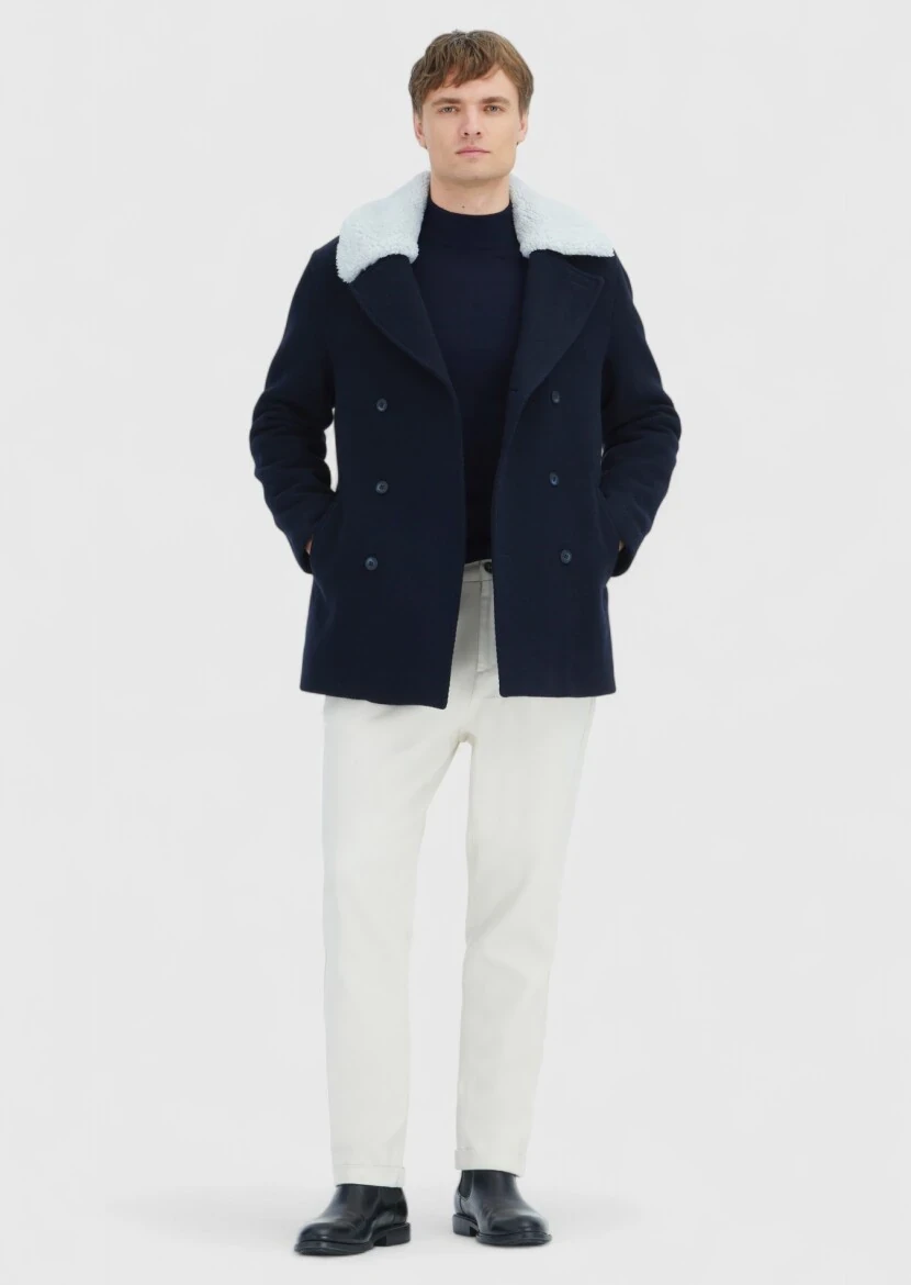 Navy Blue Regular Fit Casual Weaving Coat - RAMSEY