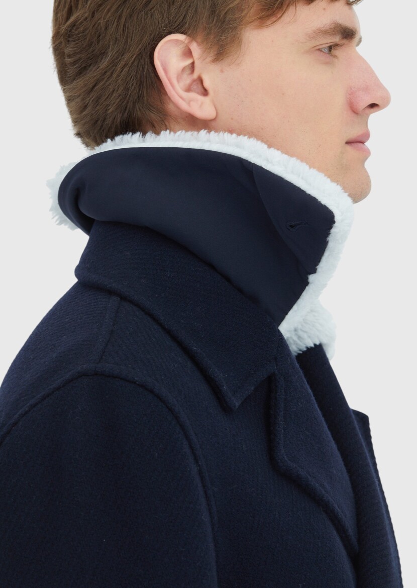 Navy Blue Regular Fit Casual Weaving Coat - 5