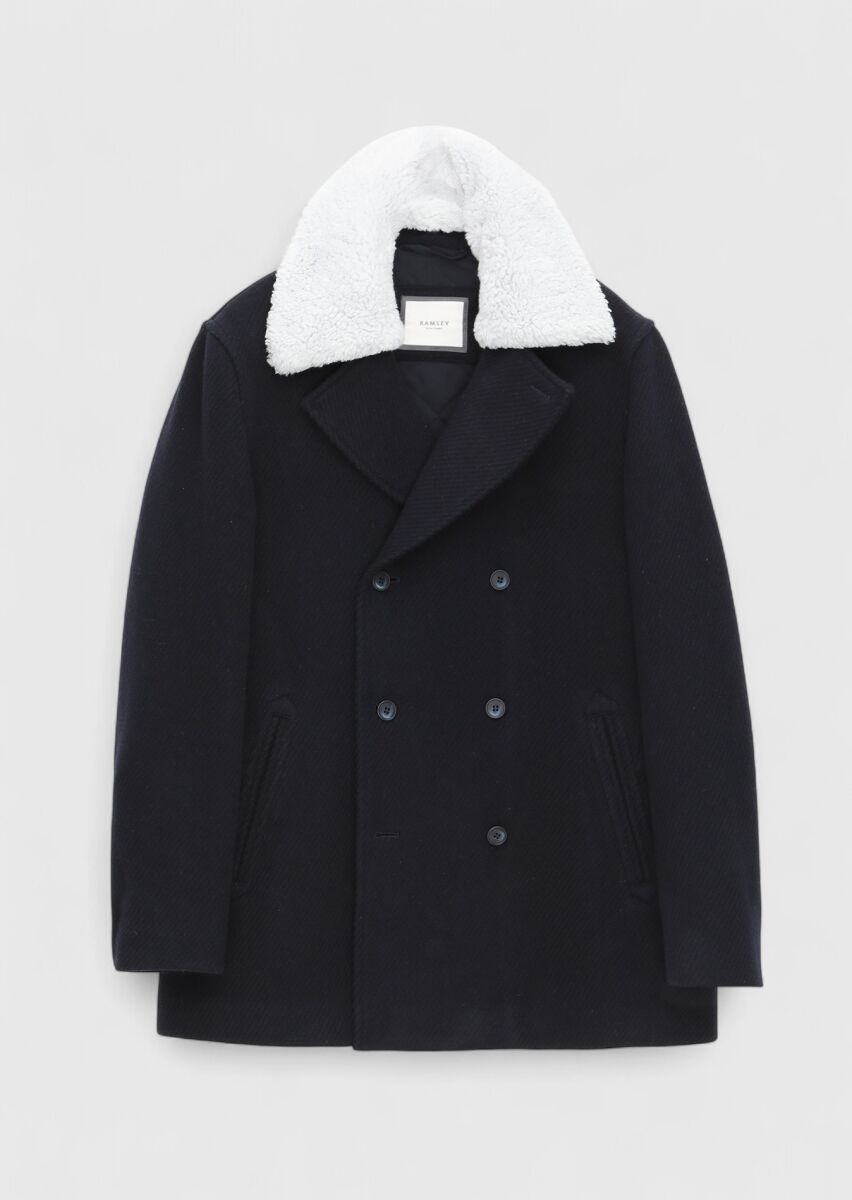 Navy Blue Regular Fit Casual Weaving Coat - 7