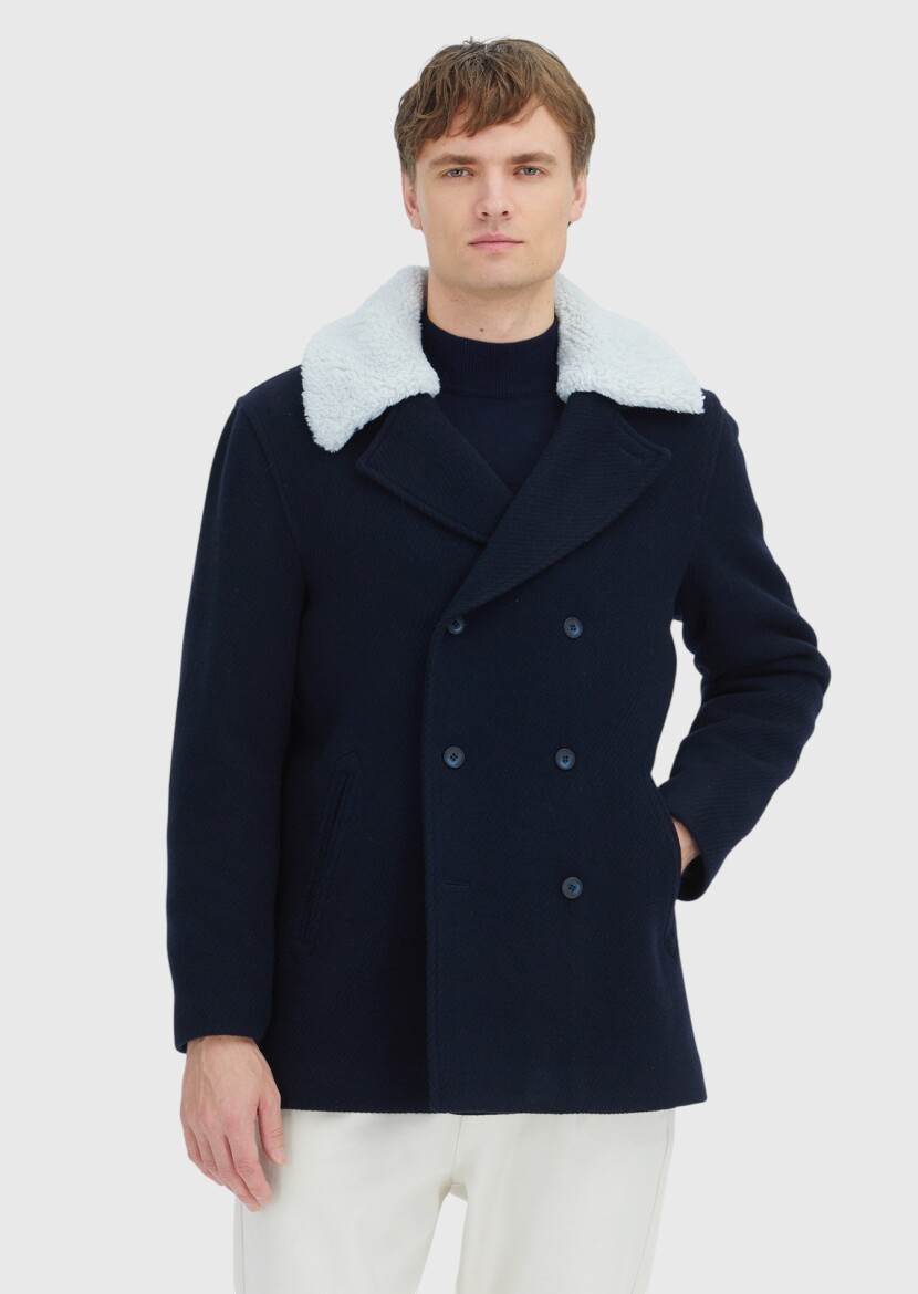 Navy Blue Regular Fit Casual Weaving Coat - RAMSEY