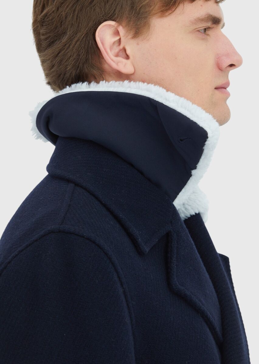 Navy Blue Regular Fit Casual Weaving Coat - 5