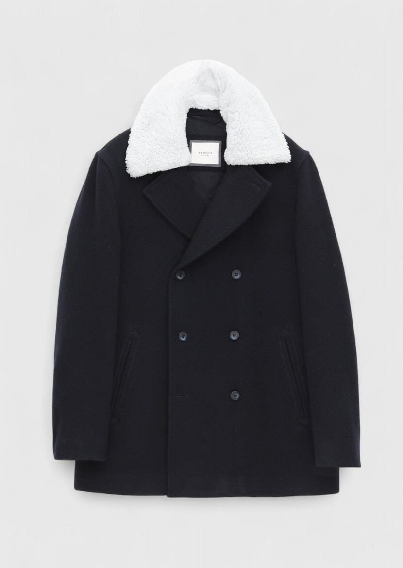 Navy Blue Regular Fit Casual Weaving Coat - 7