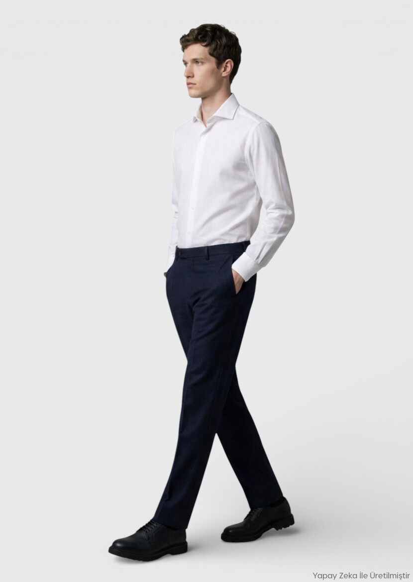 Navy Blue Material Regular Fit Classical 100% Wool Trousers 
