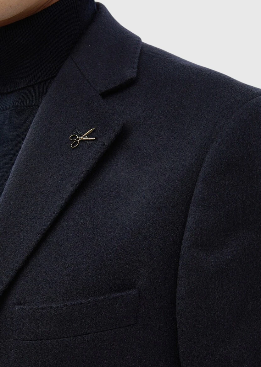 Navy Blue Regular Fit Classical Weaving Overcoat - 9