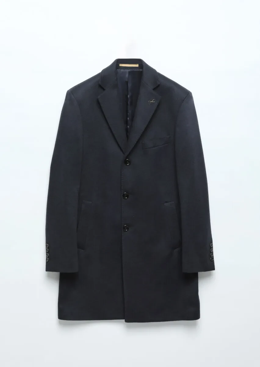 Navy Blue Regular Fit Classical Weaving Overcoat - 13