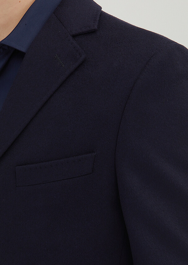 Navy Blue Regular Fit Classical Weaving Overcoat - 3