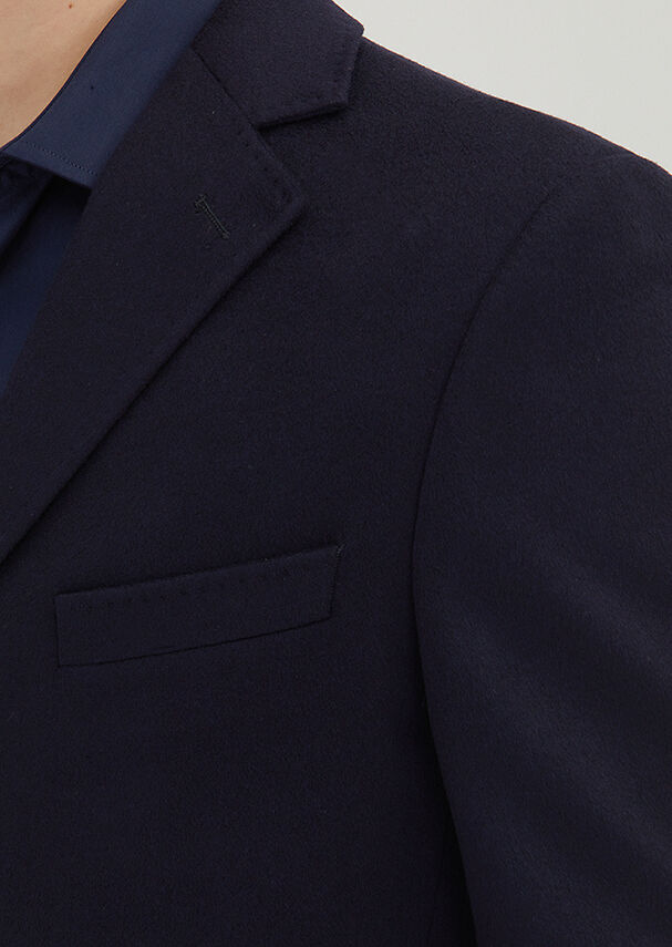 Navy Blue Regular Fit Classical Weaving Overcoat - 3